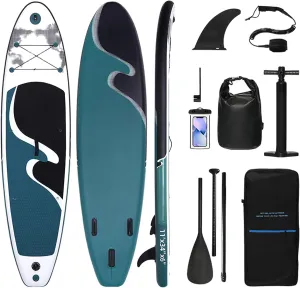 11'x34 x6 Inflatable Stand Up Paddle Board Complete Yellow Set Includes Accessories for Fun and Fitness on Water - Stable & Safe for Beginners to Pros Black Green