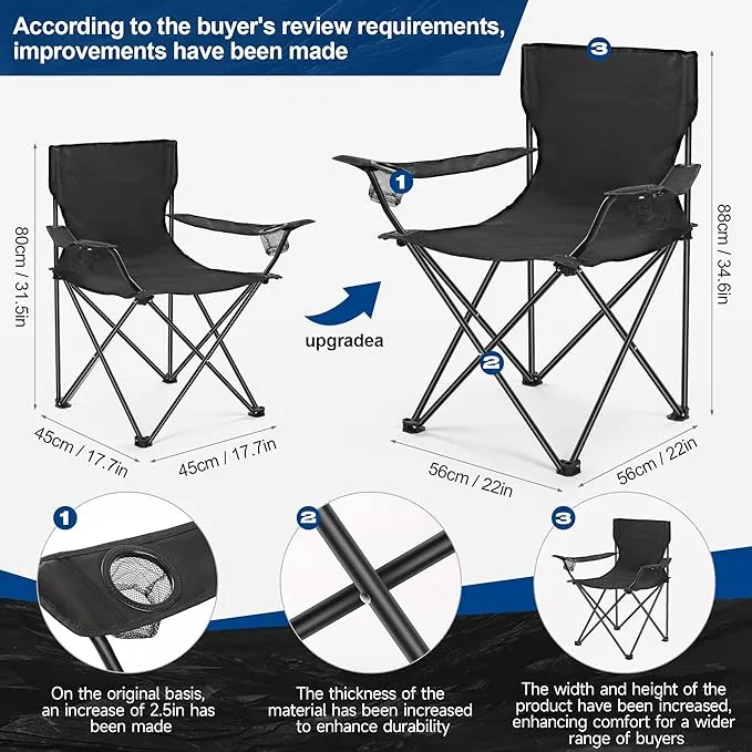 2 Pack Camping Chairs - Lightweight and Supportive Chairs for Teens and Lightweight Individuals - Compact, Durable, and Portable - Ideal for Camping, Hiking, Beach, and Picnics - Carry Bag (Upgrade)