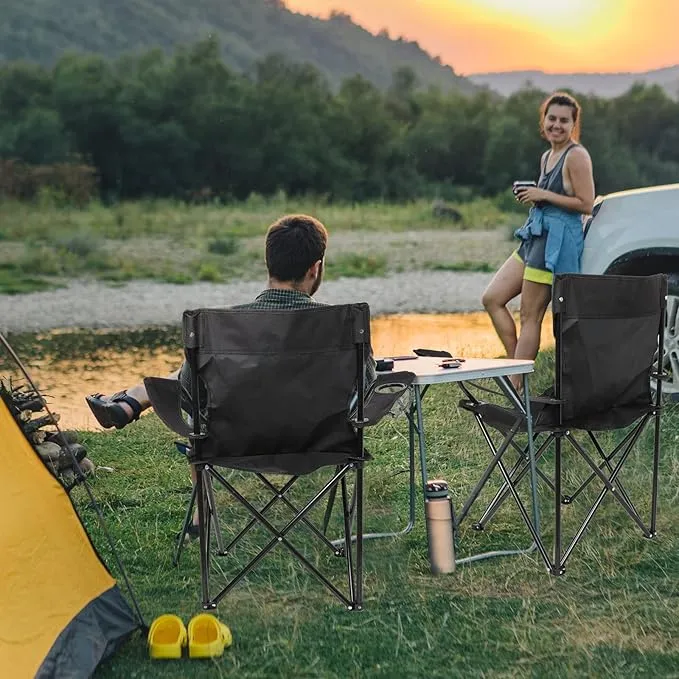 2 Pack Oversized Folding Camping Chairs Heavy Duty Lawn Chairs with Carrying Bag Cup Holder Portable Collapsible Chairs for Outdoor Sports Garden Beach(Black, 19.7 x 19.7 x 31.5 Inches)