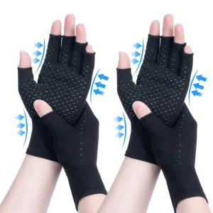 2 Pairs Arthritis Compression Gloves, Relieve Arthritis, Rheumatoid, Osteoarthritis, Carpal Tunnel Pain, Compression Gloves for Arthritis for Women & Men, Anti-Slip Glue dot Gloves for Work (Black,S) Small Black