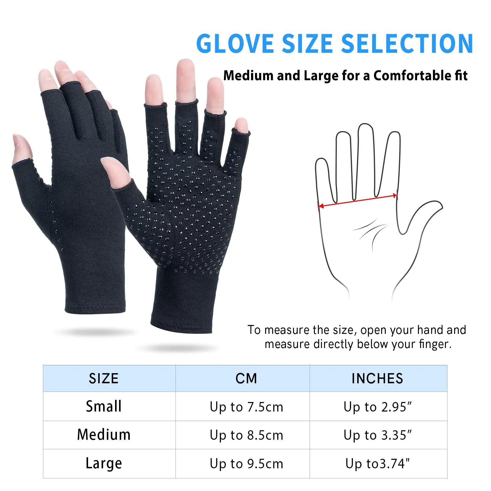 2 Pairs Arthritis Compression Gloves, Relieve Arthritis, Rheumatoid, Osteoarthritis, Carpal Tunnel Pain, Compression Gloves for Arthritis for Women & Men, Anti-Slip Glue dot Gloves for Work (Black,S) Small Black