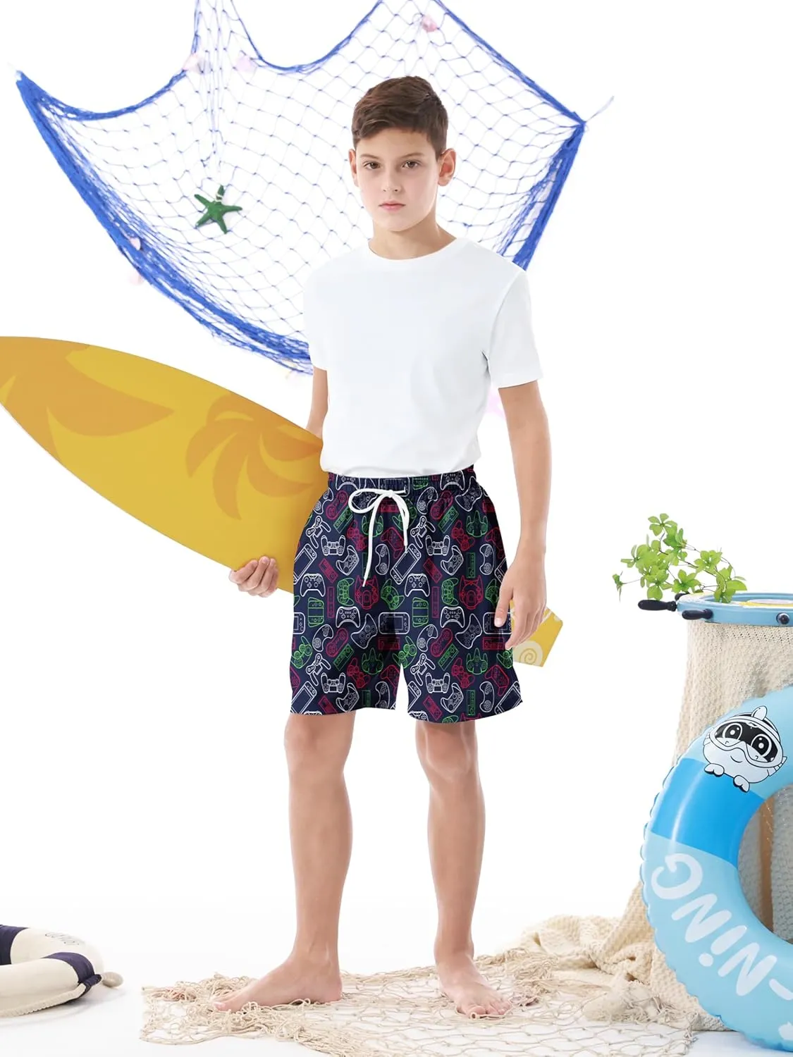 3/1 Pack Boys Swim Trunks UPF 50  Swim Shorts Kid Board Shorts with Mesh Lining Quick Dry Beachwear Swimsuit