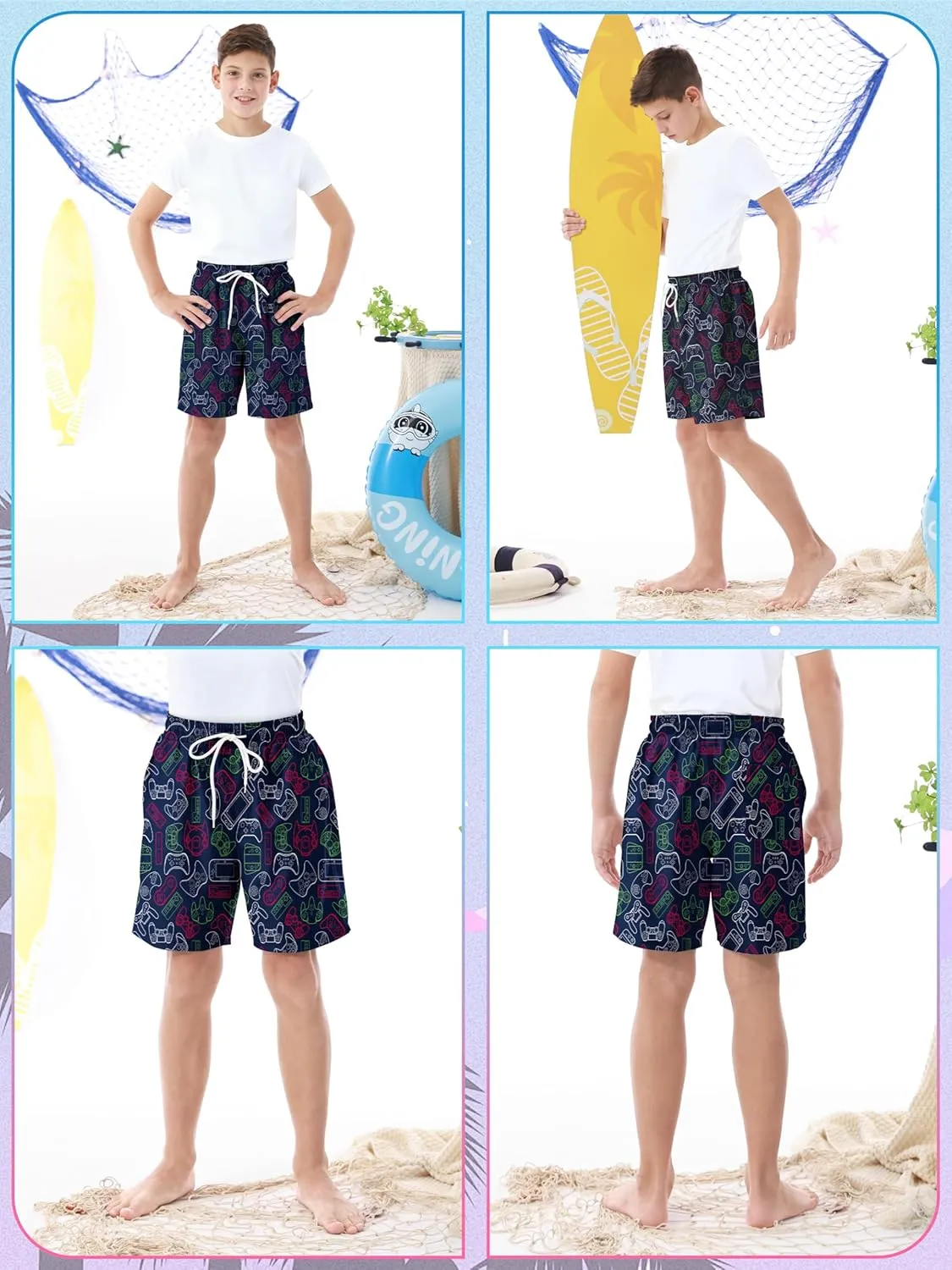 3/1 Pack Boys Swim Trunks UPF 50  Swim Shorts Kid Board Shorts with Mesh Lining Quick Dry Beachwear Swimsuit