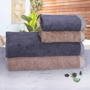 500 GSM Bamboo Towels Set Of 4 - Beige & Dark Grey | Ultra Soft & Highly Absorbent Towels