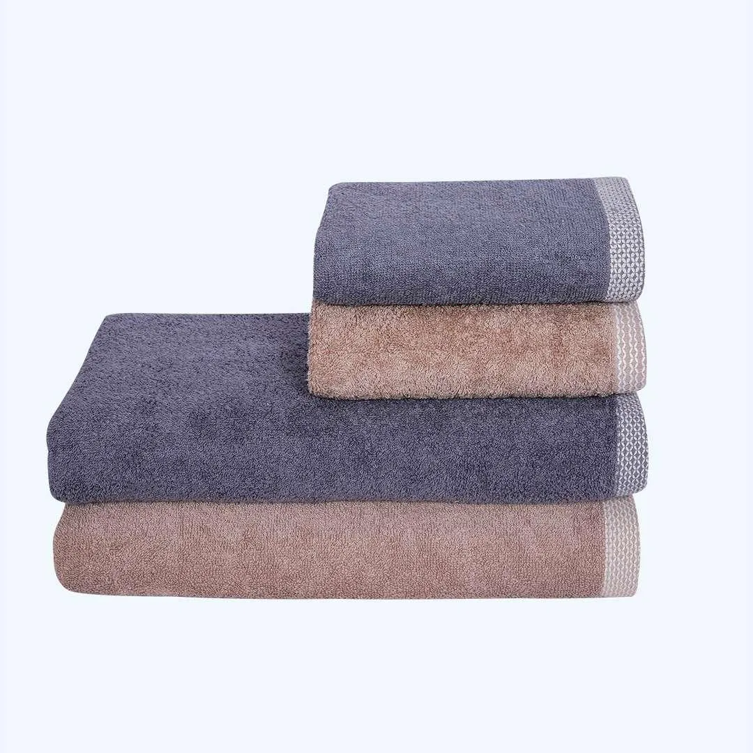 500 GSM Bamboo Towels Set Of 4 - Beige & Dark Grey | Ultra Soft & Highly Absorbent Towels