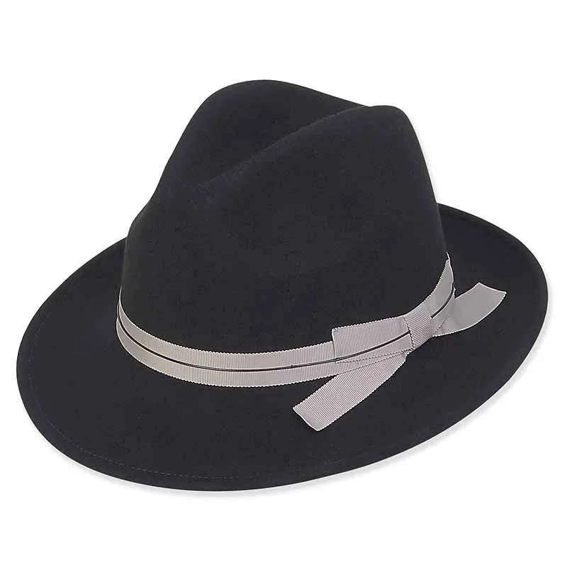 Adora® Wool Hat - Wool Felt Safari Hat with Grosgrain Ribbon Bow