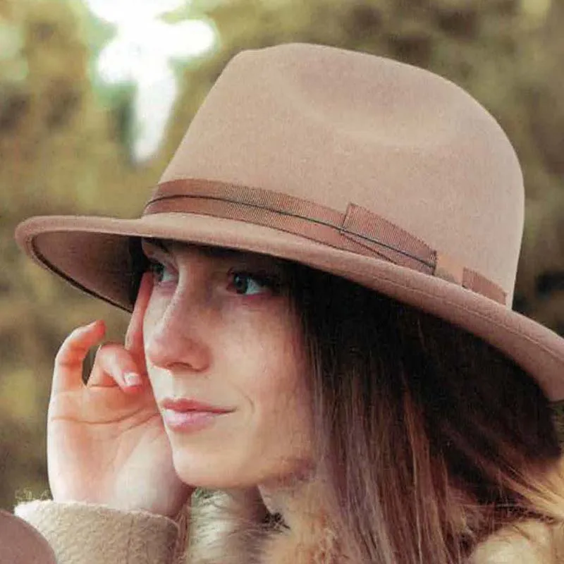 Adora® Wool Hat - Wool Felt Safari Hat with Grosgrain Ribbon Bow