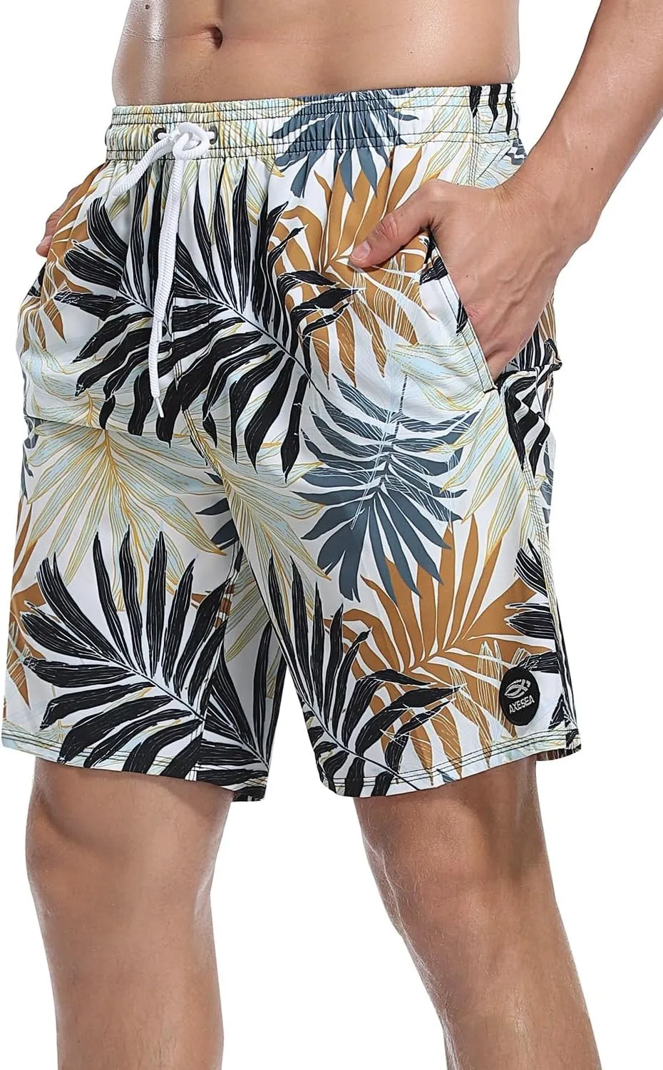AXESEA Men's Swim Trunks Elastic Quick Dry with Pockets Swimwear Bathing Suits No Mesh Lining Beach Shorts