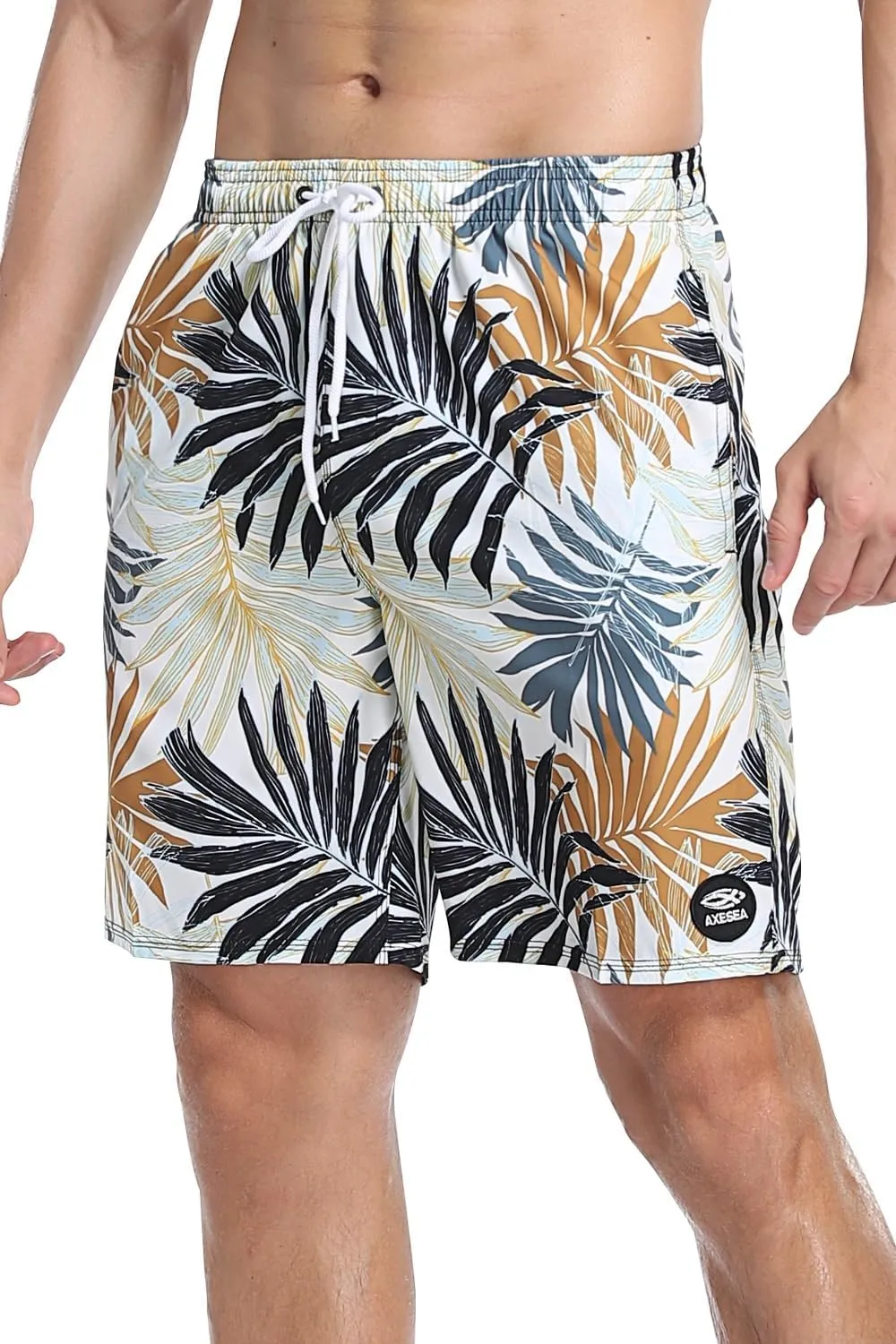 AXESEA Men's Swim Trunks Elastic Quick Dry with Pockets Swimwear Bathing Suits No Mesh Lining Beach Shorts