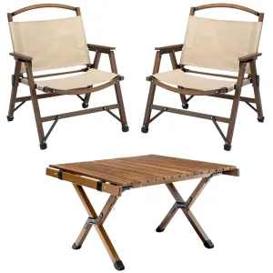 Bamboo Foldable Camping Table   2 Chairs Waterproof Wood Wooden Travel Set Kit