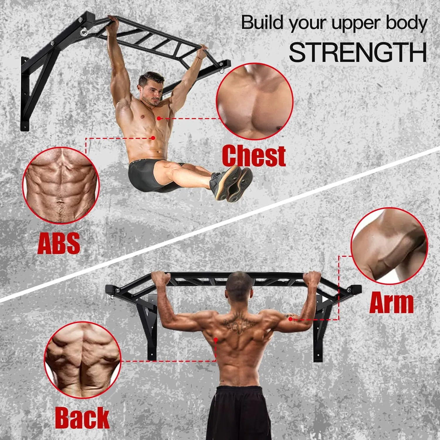BDL Wall Mounted Pull Up Bar Chin Up bar Multifunctional Dip Station for Indoor Home Gym Workout, Power Tower Set Training Equipment Fitness Dip Stand Supports to 440 Lbs