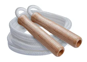 Champion Sports SR Series Classic Nylon Jump Rope with Wood Handles, 9-Feet (Single),White