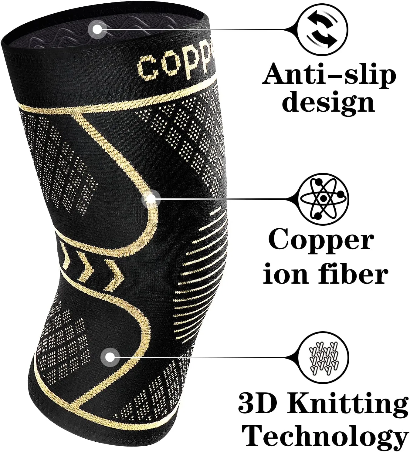 Copper Knee Braces for Women and Men 2 Pack, Knee Compression Sleeve for Knee Pain, Arthritis,ACL, Meniscus Tear, Joint Pain Relief, Knee Support for Running, Working Out, Fitness, Weightlifting-XL