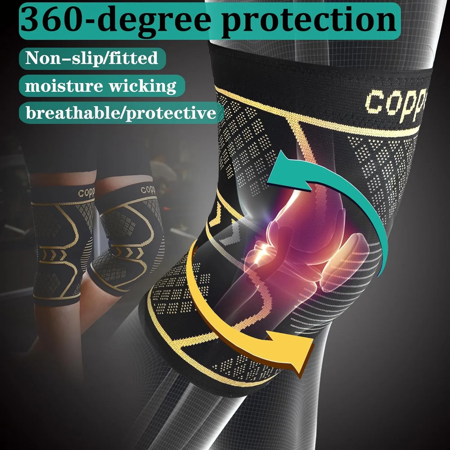 Copper Knee Braces for Women and Men 2 Pack, Knee Compression Sleeve for Knee Pain, Arthritis,ACL, Meniscus Tear, Joint Pain Relief, Knee Support for Running, Working Out, Fitness, Weightlifting-XL