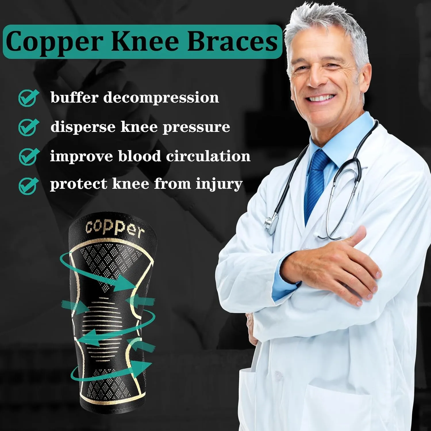 Copper Knee Braces for Women and Men 2 Pack, Knee Compression Sleeve for Knee Pain, Arthritis,ACL, Meniscus Tear, Joint Pain Relief, Knee Support for Running, Working Out, Fitness, Weightlifting-XL