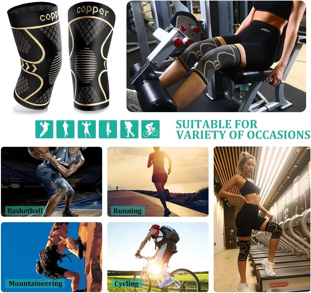 Copper Knee Braces for Women and Men 2 Pack, Knee Compression Sleeve for Knee Pain, Arthritis,ACL, Meniscus Tear, Joint Pain Relief, Knee Support for Running, Working Out, Fitness, Weightlifting-XL