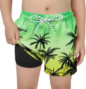 CULACCINO Boys Swim Trunks Boxer Brief Liner Anti Chafe Toddler Swim Shorts Boy Bathing Suit with Compression Liner 2-16T