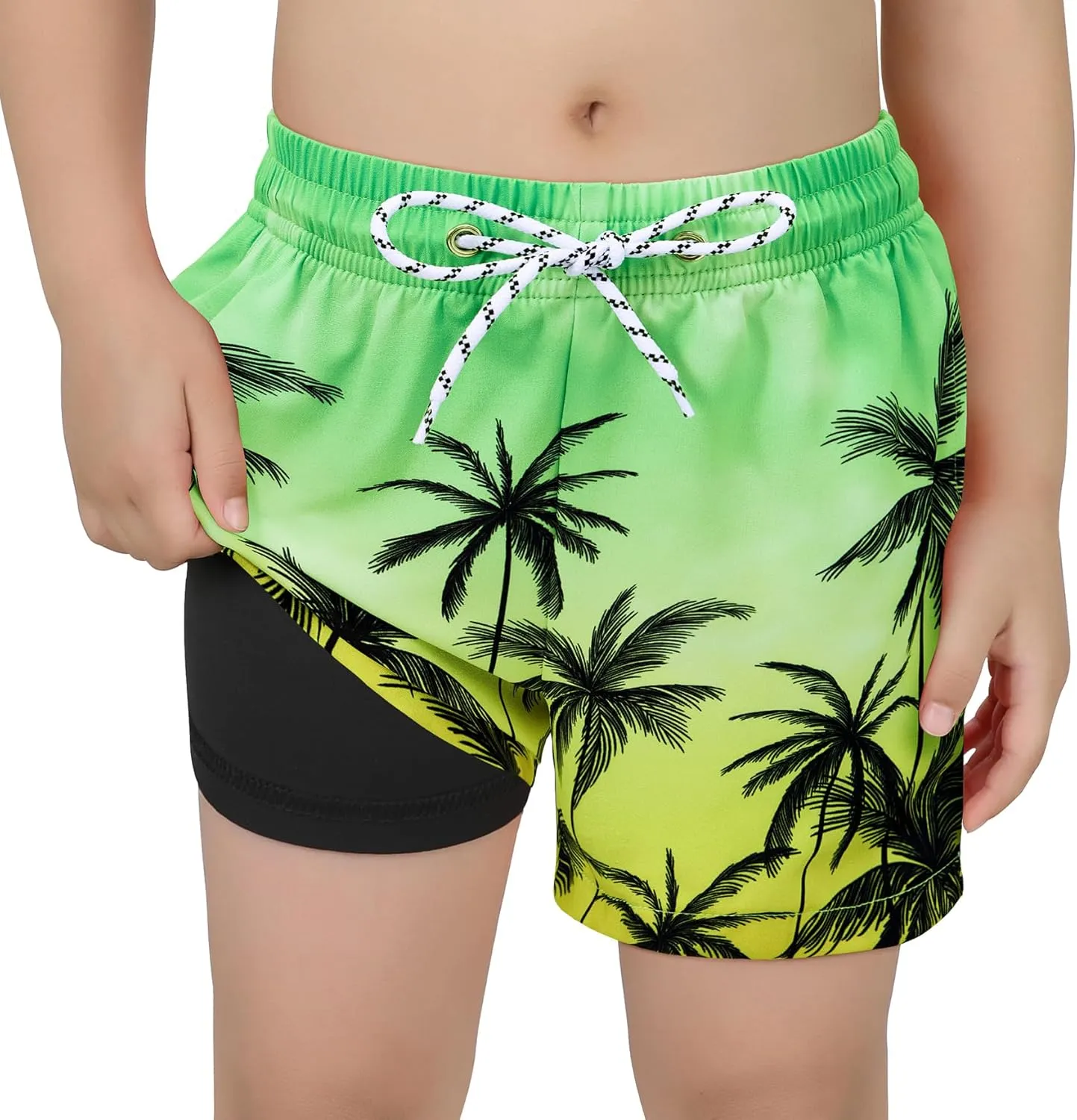 CULACCINO Boys Swim Trunks Boxer Brief Liner Anti Chafe Toddler Swim Shorts Boy Bathing Suit with Compression Liner 2-16T