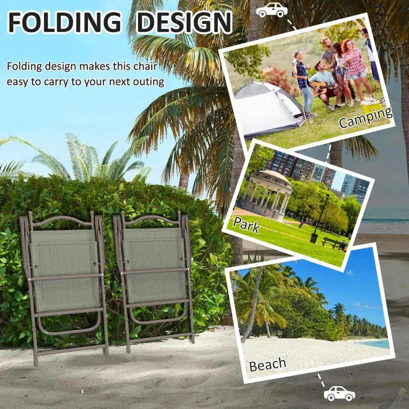 Dark Brown Folding Garden Chairs with Mesh Seats - Set of 2