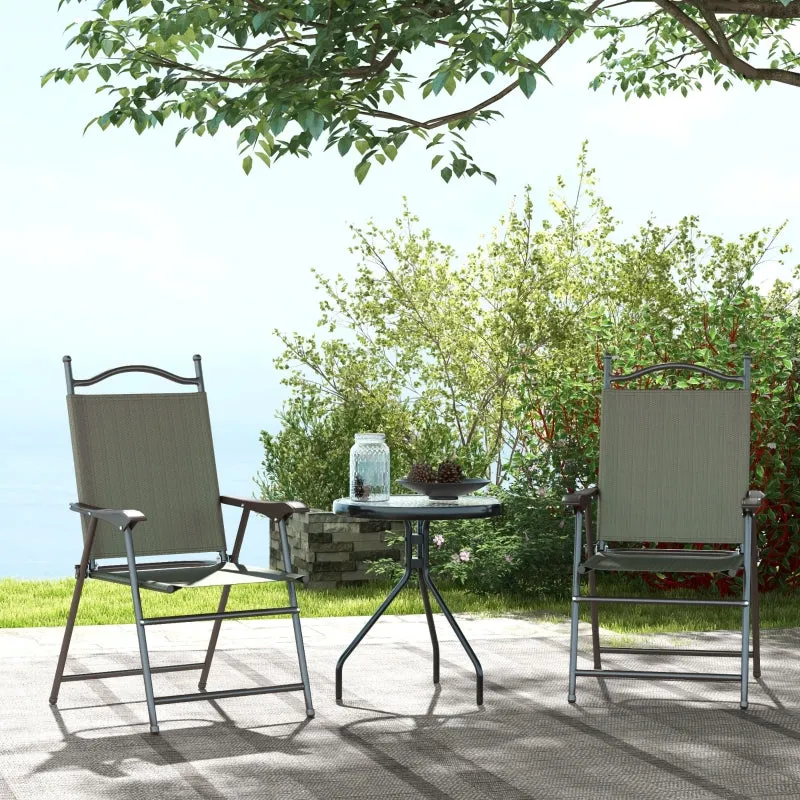 Dark Brown Folding Garden Chairs with Mesh Seats - Set of 2