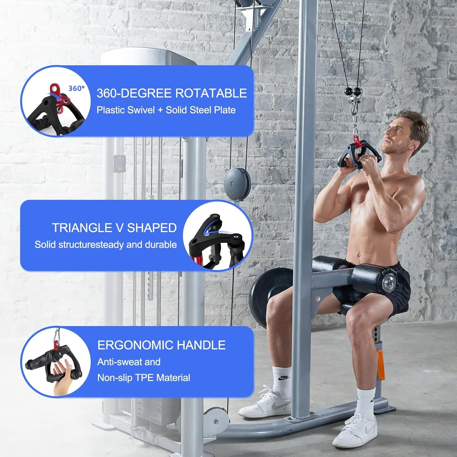 Double D Handle for Cable Machine - Ergonomic Row Handle Cable Attachment