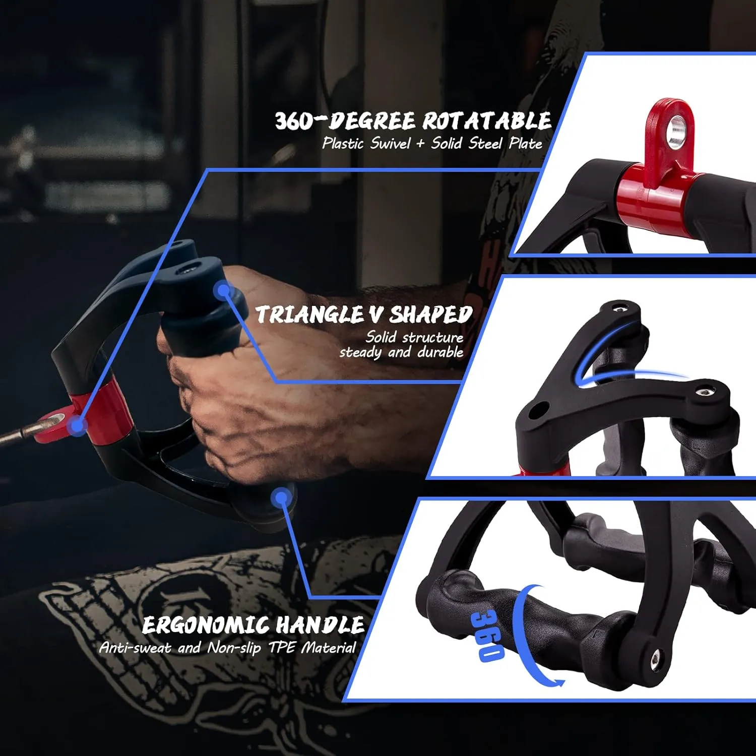 Double D Handle for Cable Machine - Ergonomic Row Handle Cable Attachment