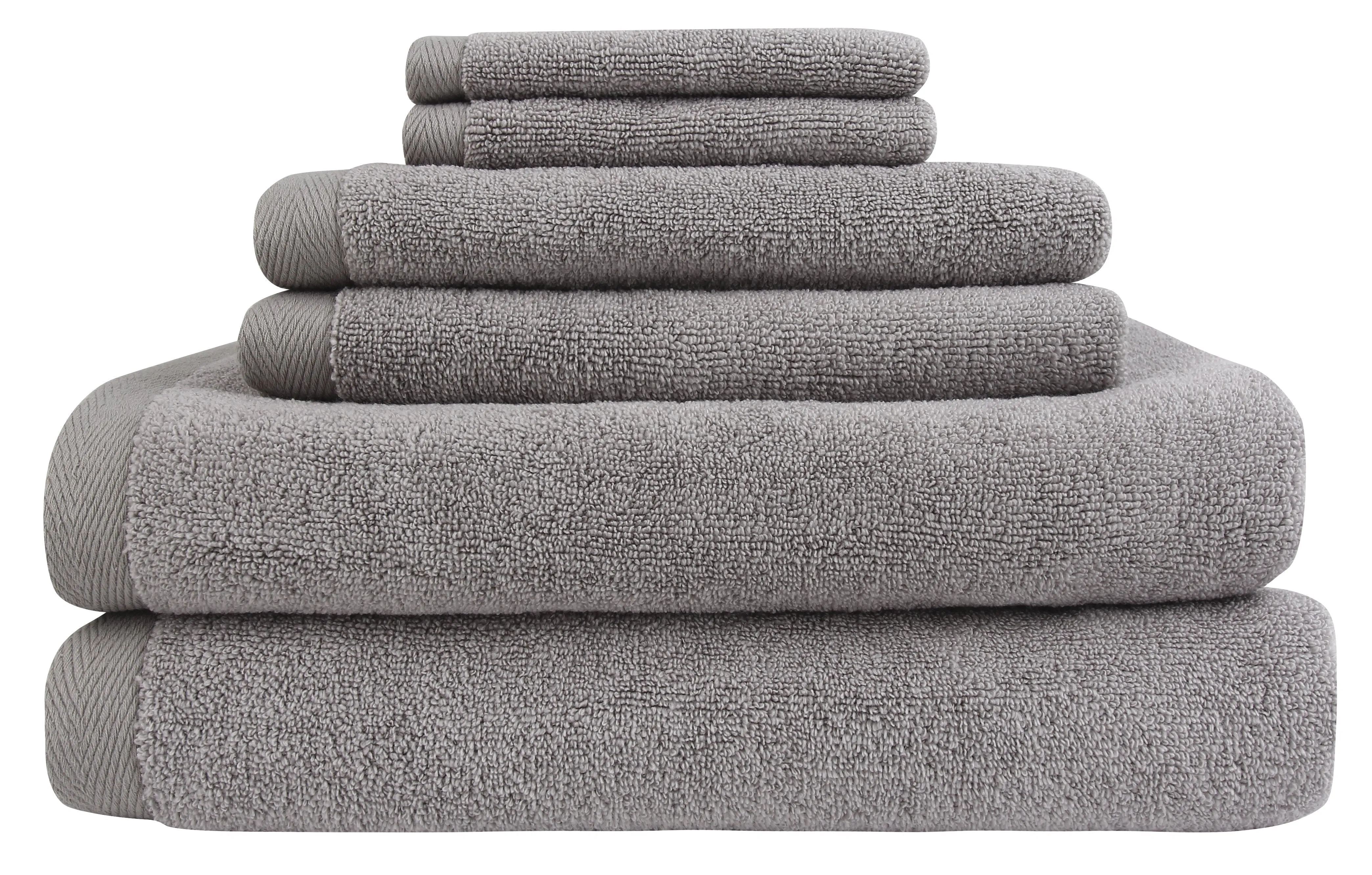 Flat Loop 6 Piece Bath Towel Set, Ash (Light Grey)