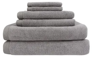 Flat Loop 6 Piece Bath Towel Set, Ash (Light Grey)