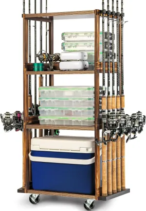 Ghosthorn Fishing Rod Holders for Garage Holds up 10 Rods Wood Pole Rod Rack Tackle Storage Gear and Equipment Fishing Gifts for Men Women