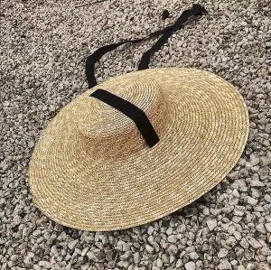 Hats Wide Boater Brim Straw Hat Flat Summer With Ribbon Tie Sun Hats Beach Cap