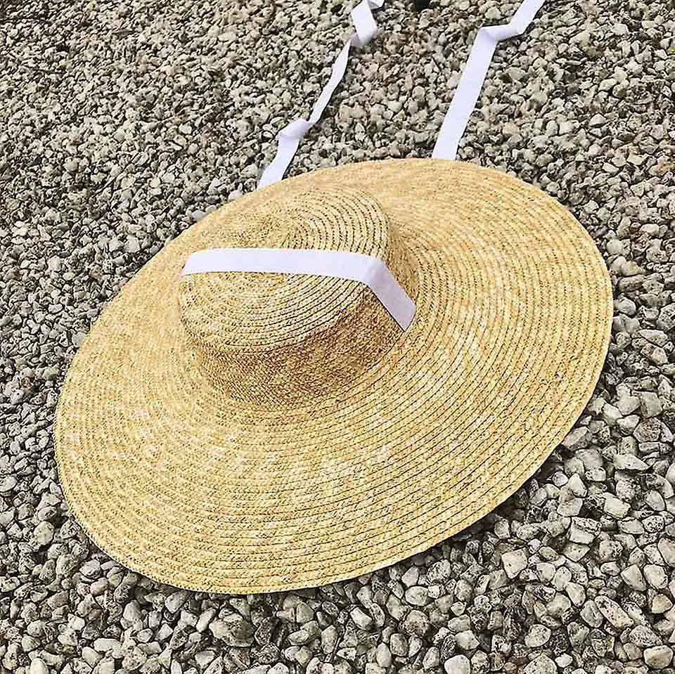 Hats Wide Boater Brim Straw Hat Flat Summer With Ribbon Tie Sun Hats Beach Cap