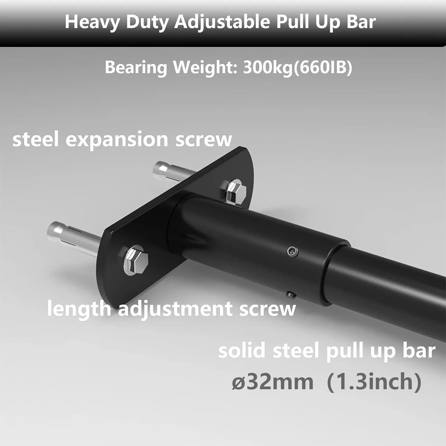 Heavy Duty Adjustable Width Pull Up Bar for Doorway, Steel Strength Training Pull-up Bars, Max 660lbs, Doorway Pull Up Bar Include 4pcs Steel 6 Angle Expansion Screw