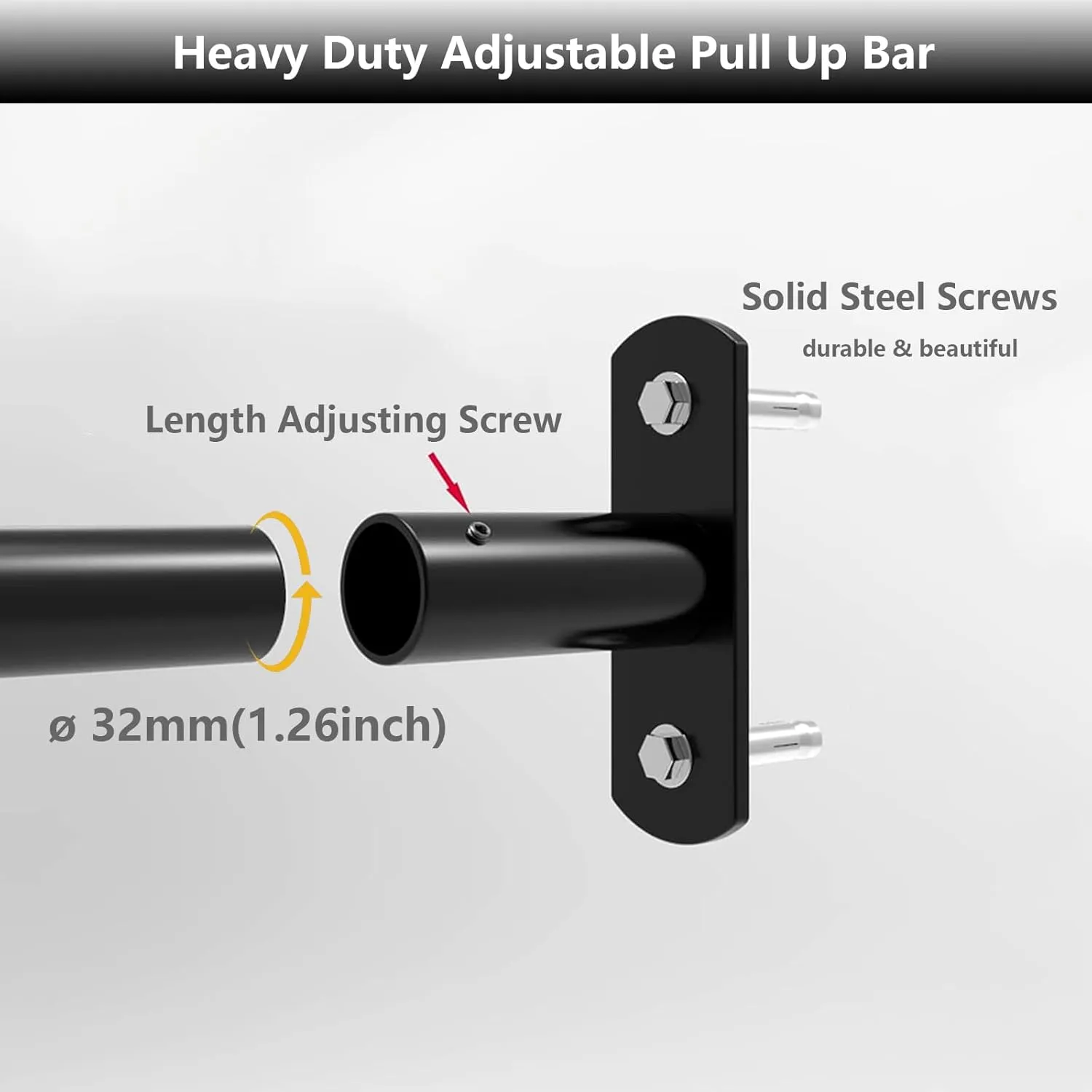 Heavy Duty Adjustable Width Pull Up Bar for Doorway, Steel Strength Training Pull-up Bars, Max 660lbs, Doorway Pull Up Bar Include 4pcs Steel 6 Angle Expansion Screw
