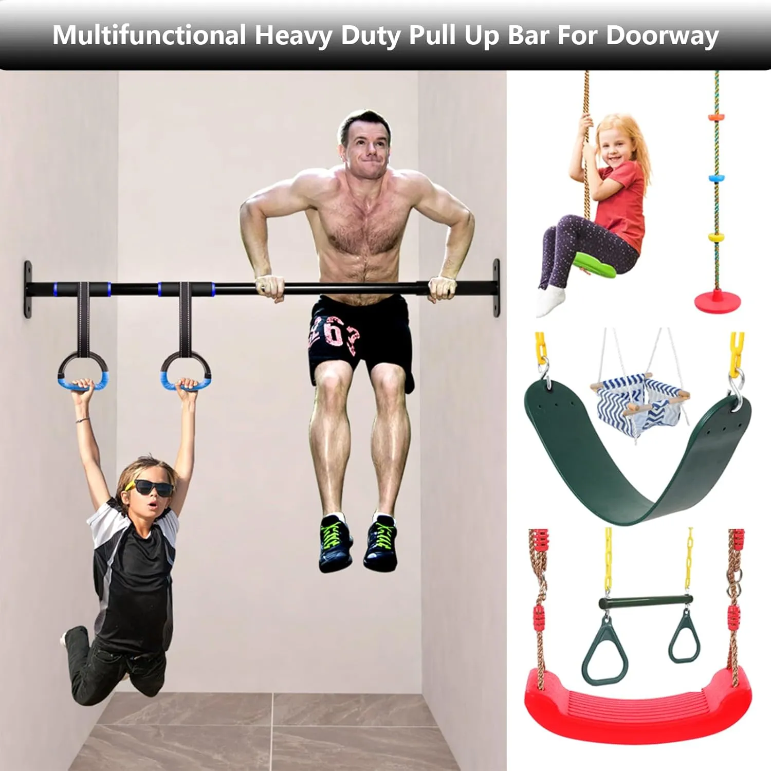 Heavy Duty Adjustable Width Pull Up Bar for Doorway, Steel Strength Training Pull-up Bars, Max 660lbs, Doorway Pull Up Bar Include 4pcs Steel 6 Angle Expansion Screw