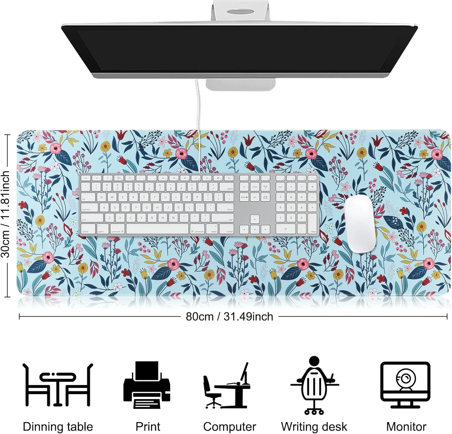 Large Gaming Mouse Pad,Beautiful Floral Desk Pad with Anti-Slip Rubber Base, Extended XXL Long Gaming Mousepad, Desk mat for Keyboard and Mouse|Computer mat,31.5 X 11.8 Inch