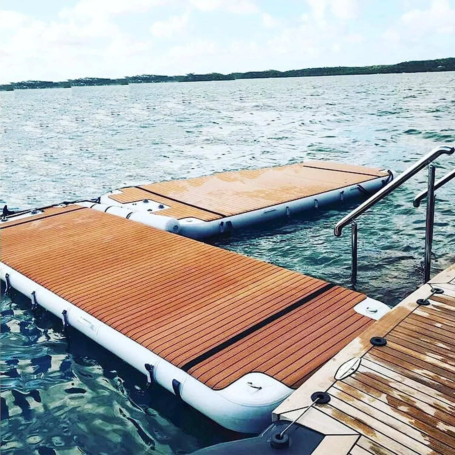 Large Inflatable Water Dock with Stainless Steel Ladder,Inflatable Floating Mat and Swim Deck Platform,Floating Cushion Raft Island Air Bed (3 * 3m/10 * 10ft)