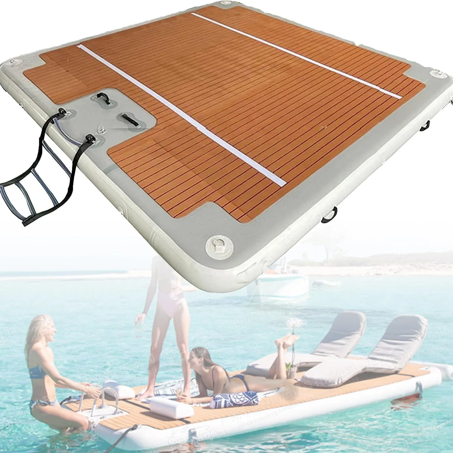 Large Inflatable Water Dock with Stainless Steel Ladder,Inflatable Floating Mat and Swim Deck Platform,Floating Cushion Raft Island Air Bed (3 * 3m/10 * 10ft)