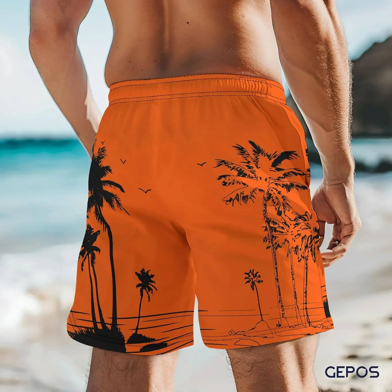 Men's Swim Trunks with Beach Print Quick Dry Swimsuits Board Shorts with Pockets Summer Gifts