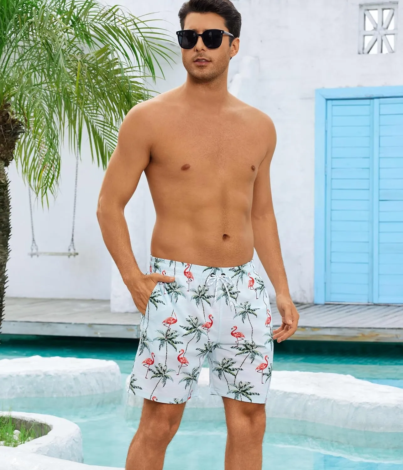 Mens Swim Trunks with Compression Liner 7 Inch Swim Trunks Quick Dry Surfing Beach Shorts Hawaii Sports Shorts