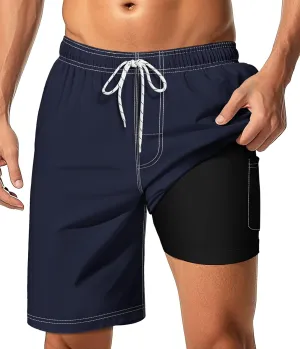 Mens Swim Trunks with Compression Liner 9" Swim Trunks Quick Dry Surfing Beach Shorts Hawaii Sports Shorts