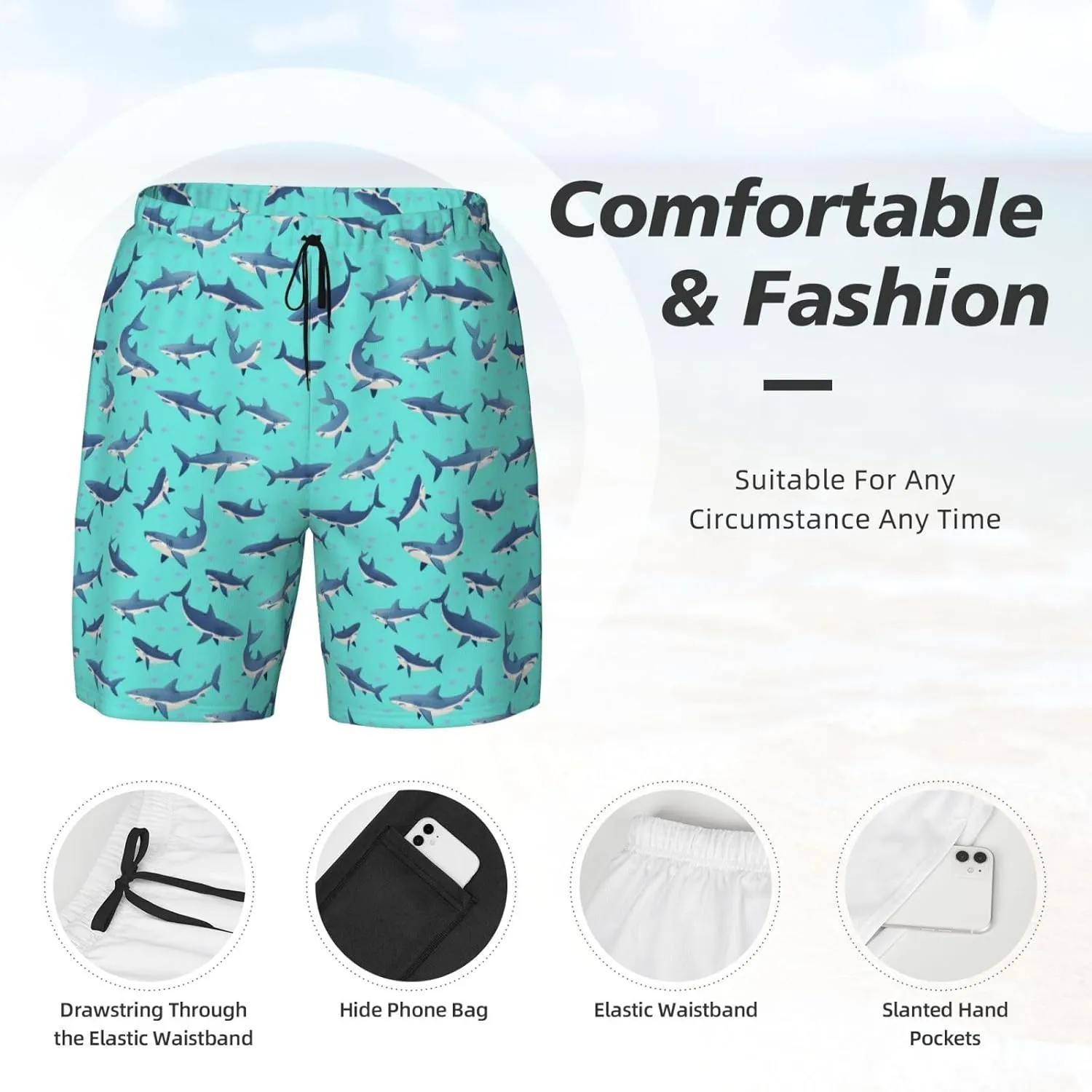 Mens Swim Trunks with Compression Liner Board Shorts Quick Dry Beach Shorts