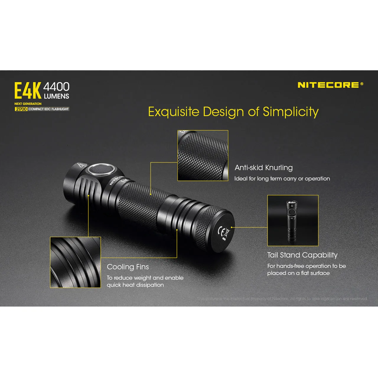 Nitecore E4K Compact EDC Flashlight w/ USB-C Rechargeable Battery ( 4400 Lumens | 21700 Lithium)