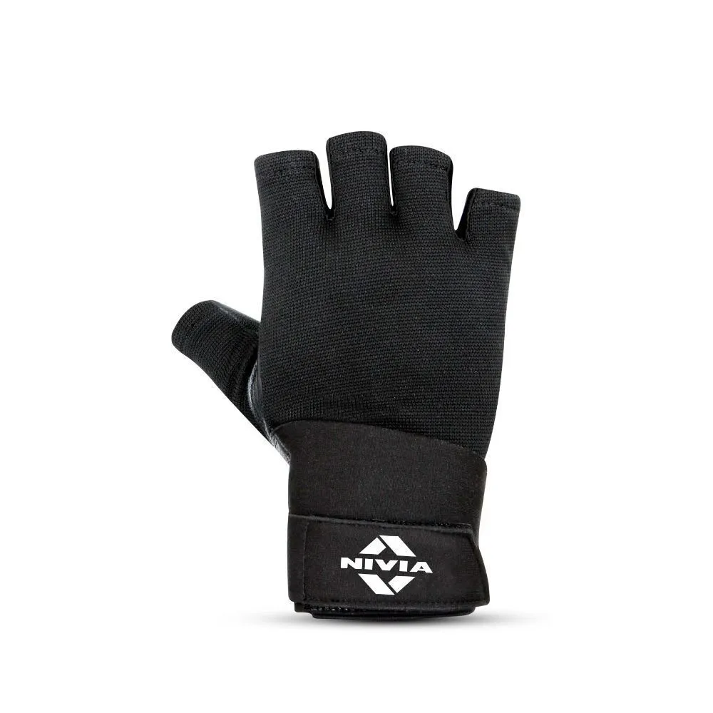 Nivia Leather Gym Weightlifting Gloves Large - (Black)