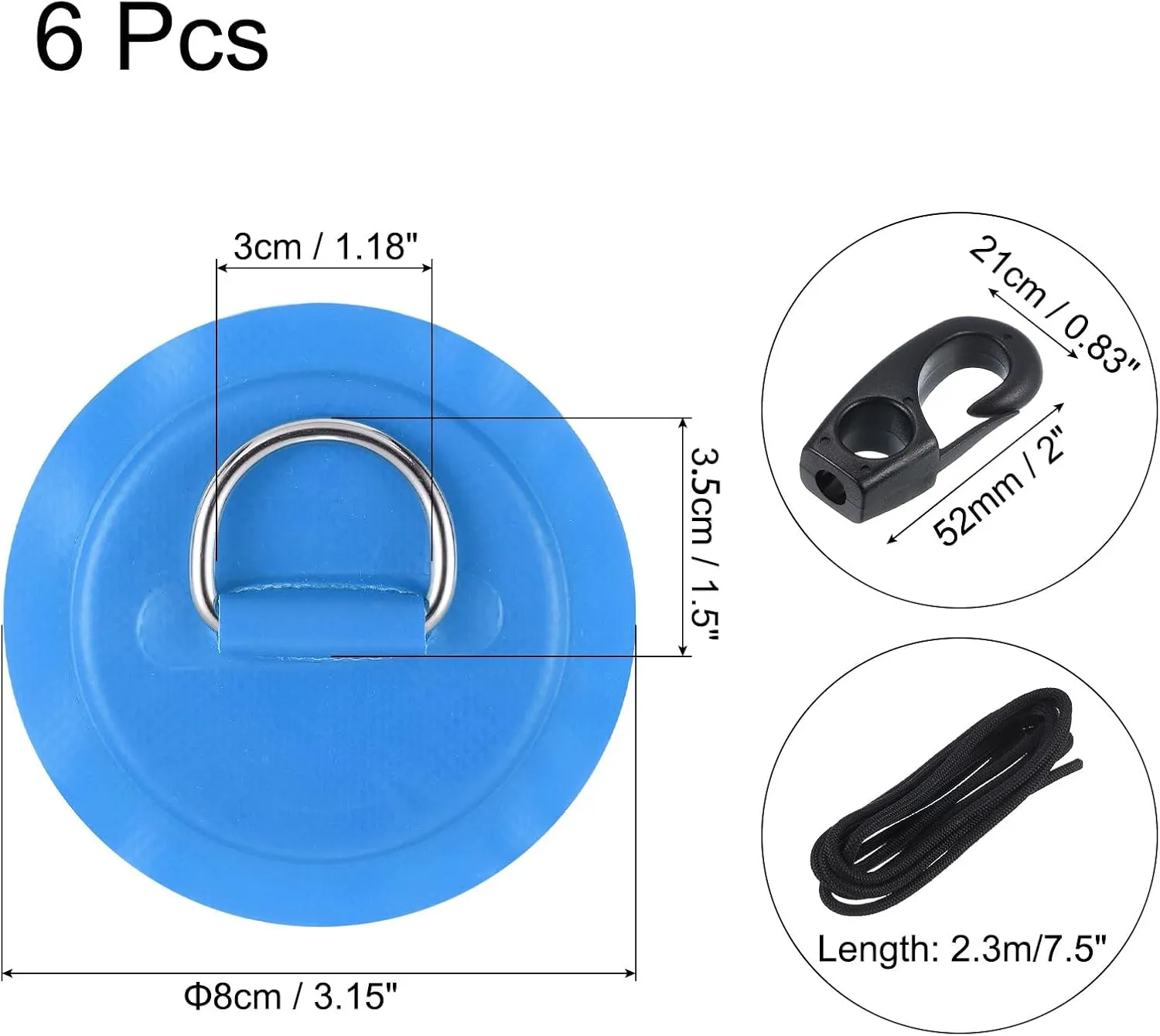 PATIKIL D-Ring Patch Stainless Steel D-Ring PVC Patch Pad No Glue Include with Elastic Cords and Hooks for Inflatable Boat Paddle Board Canoe Surfboard