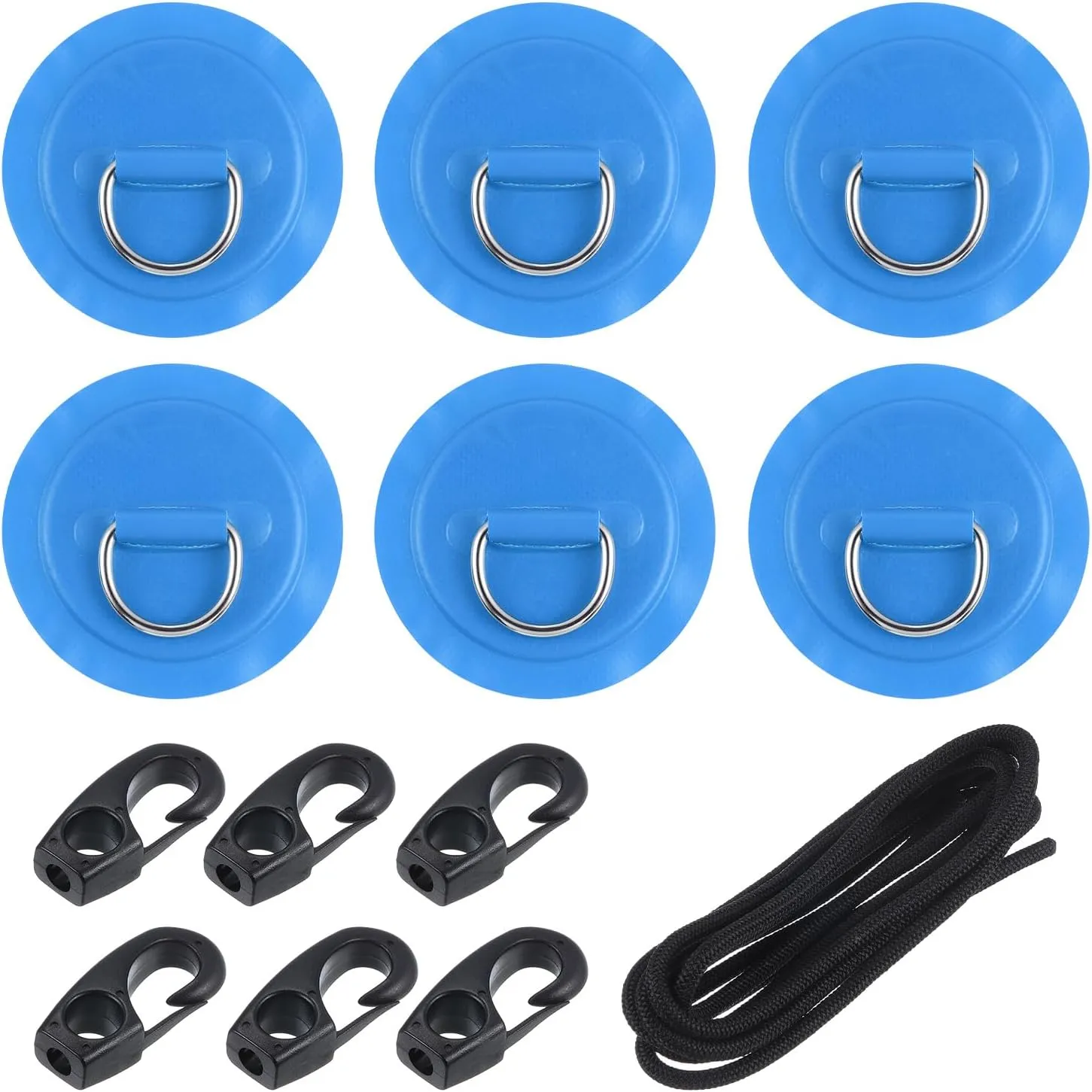 PATIKIL D-Ring Patch Stainless Steel D-Ring PVC Patch Pad No Glue Include with Elastic Cords and Hooks for Inflatable Boat Paddle Board Canoe Surfboard