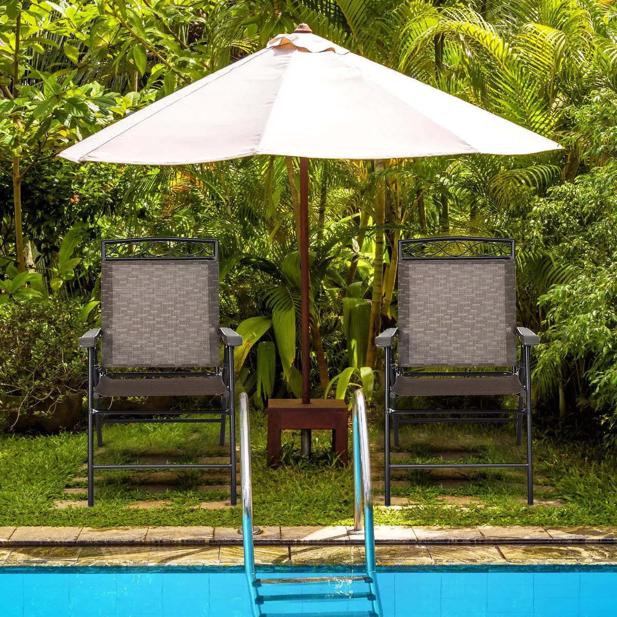Patio Folding Chairs Set of 2 with Armrest for Garden Backyard