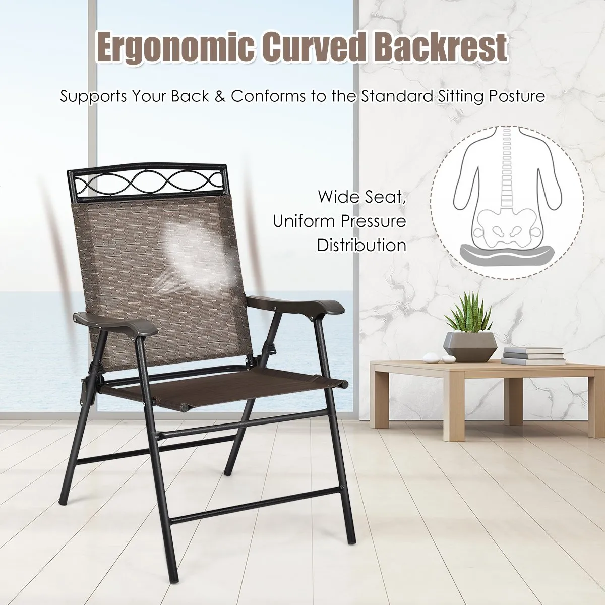 Patio Folding Chairs Set of 2 with Armrest for Garden Backyard