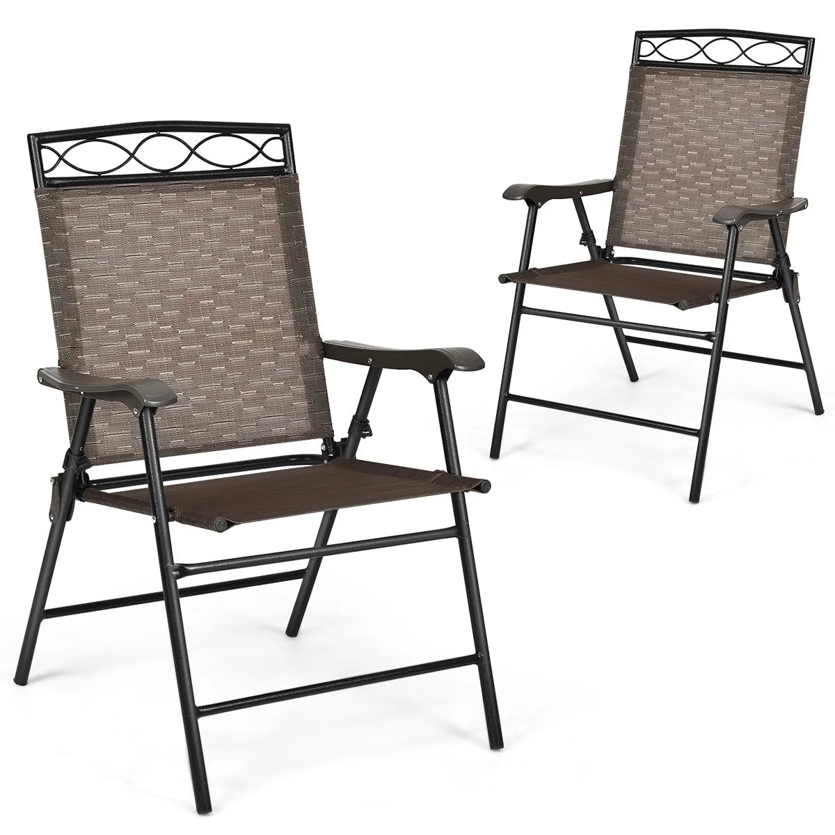 Patio Folding Chairs Set of 2 with Armrest for Garden Backyard