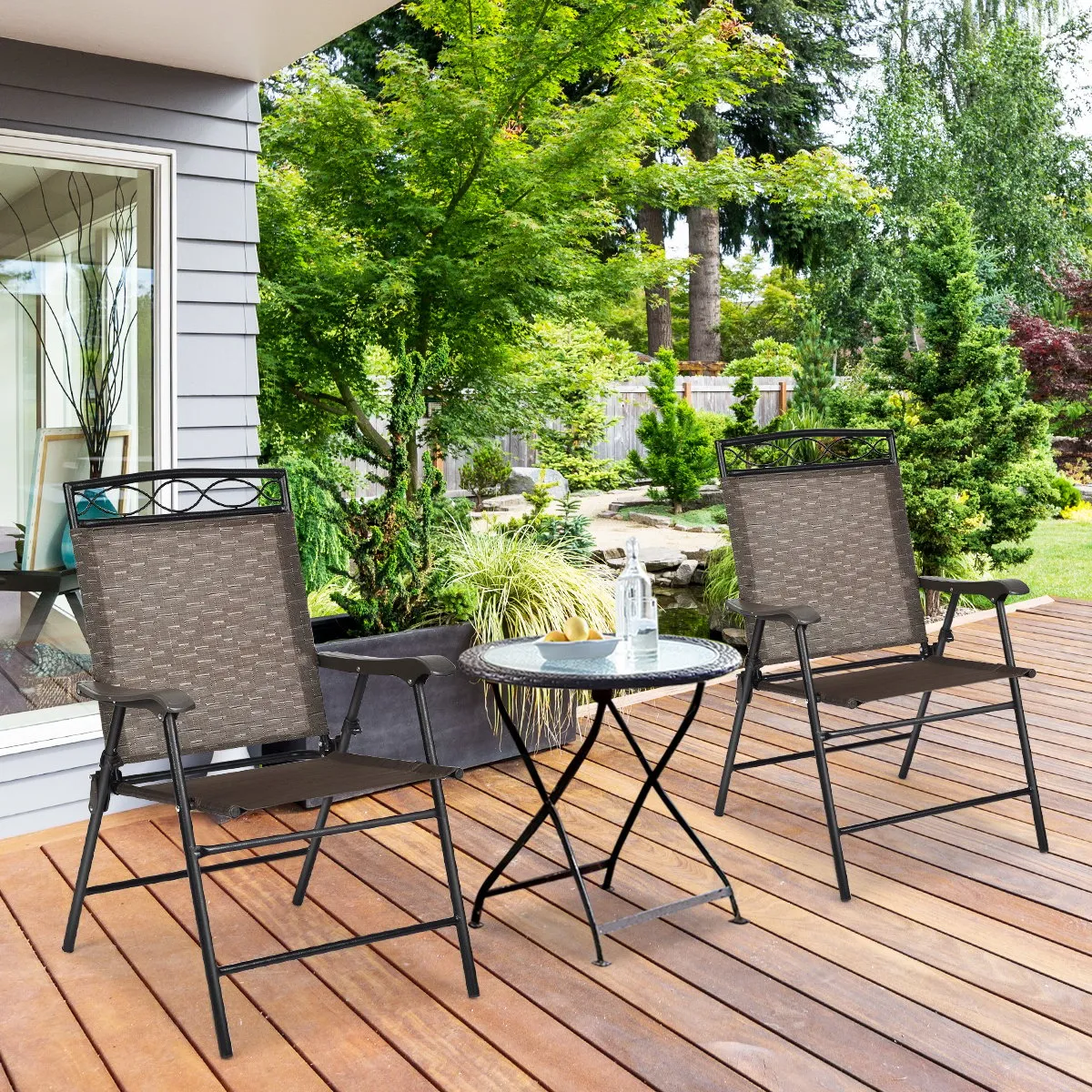 Patio Folding Chairs Set of 2 with Armrest for Garden Backyard