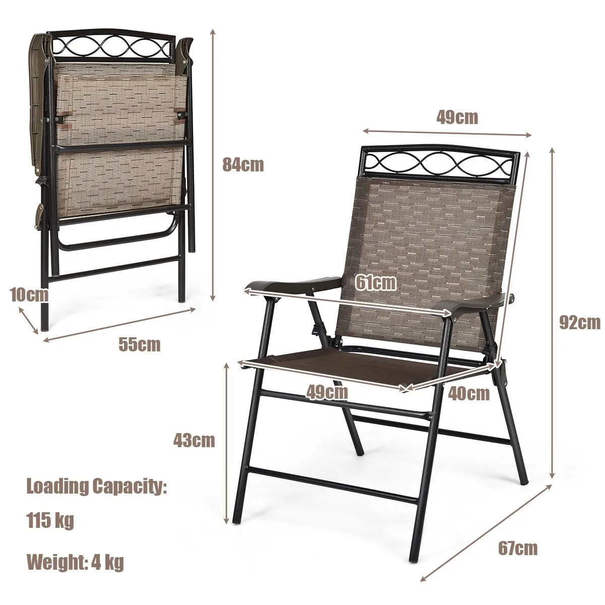Patio Folding Chairs Set of 2 with Armrest for Garden Backyard
